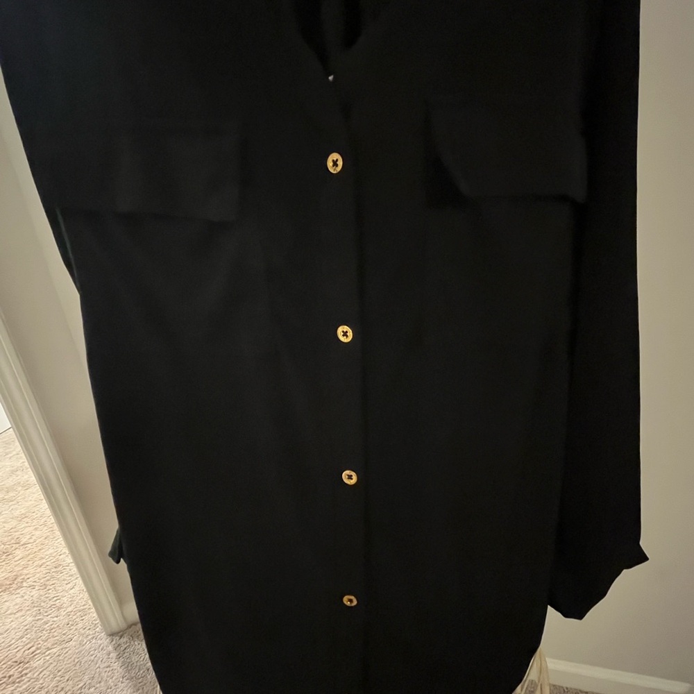 Ellen Tracy Chic Black Blouse with Gold Button Details